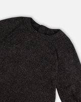 Bi-Material Long Sleeve Dress With Frill Shimmering Black | Deux par Deux | Jenni Kidz