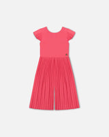 Bi-Material Pleated Wide Leg Jumpsuit Candy Pink | Deux par Deux | Jenni Kidz