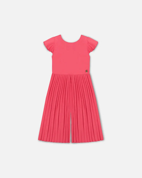 Bi-Material Pleated Wide Leg Jumpsuit Candy Pink | Deux par Deux | Jenni Kidz