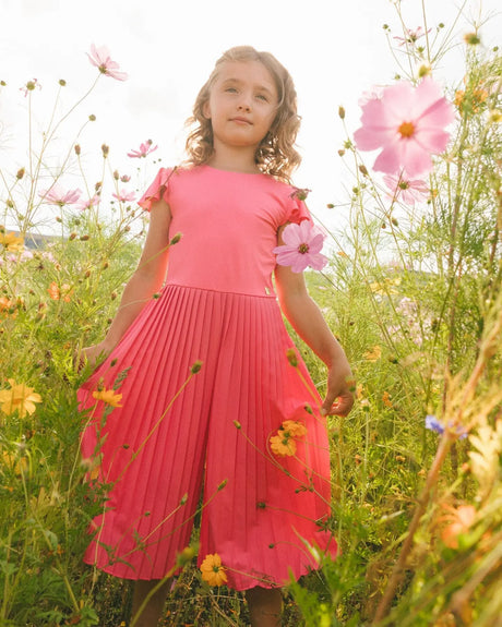 Bi-Material Pleated Wide Leg Jumpsuit Candy Pink | Deux par Deux | Jenni Kidz