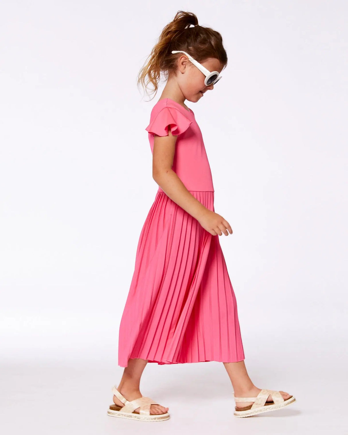 Bi-Material Pleated Wide Leg Jumpsuit Candy Pink | Deux par Deux | Jenni Kidz