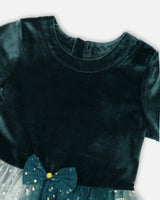 Bi-Material Short Sleeve Party Dress Forest Green | Deux par Deux | Jenni Kidz