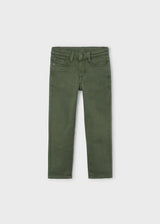 Olive Mayoral boys straight-leg pants in cotton twill with adjustable waistband and front/back pockets.