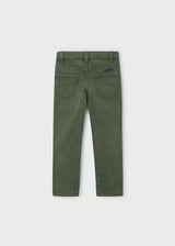 Back view of kids chinos in olive green showing pockets and regular fit.