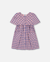 Button Front Dress With Pockets Plaid Pink And Blue | Deux par Deux | Jenni Kidz