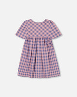 Button Front Dress With Pockets Plaid Pink And Blue | Deux par Deux | Jenni Kidz