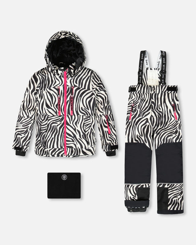 Buy Deux par Deux zebra print TEKNIK two-piece snowsuit – jacket and pants front view