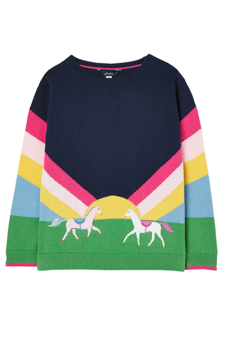 Miranda Crewneck Sweater - Rainbow Horse  | Joules - Jenni Kidz