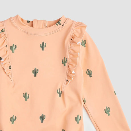 Cactus Print On Apricot Long-Sleeve Swimsuit | Miles The Label | Miles The Label | Jenni Kidz