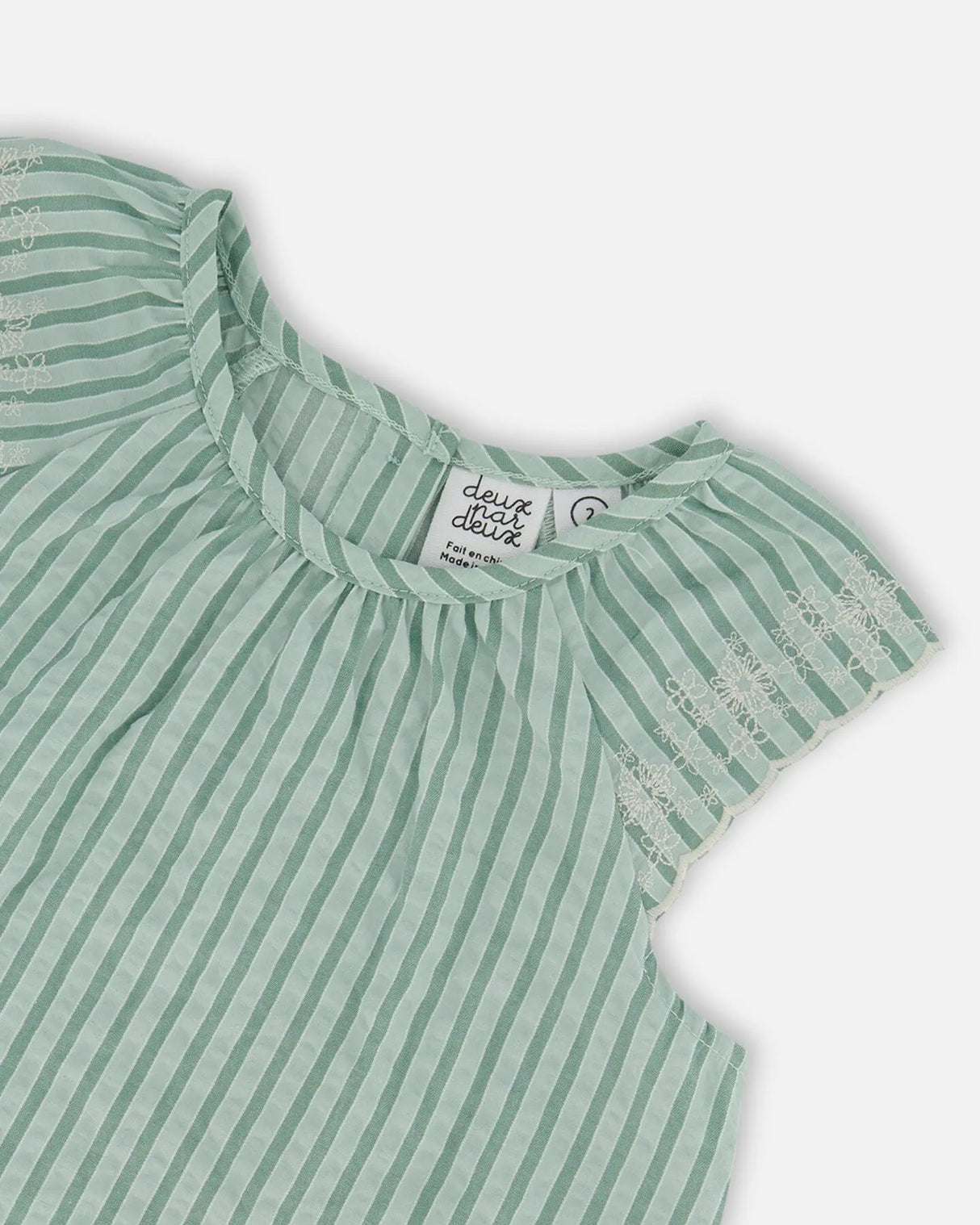 Chambray Blouse And Short Set Mint Green Striped | Deux par Deux | Jenni Kidz