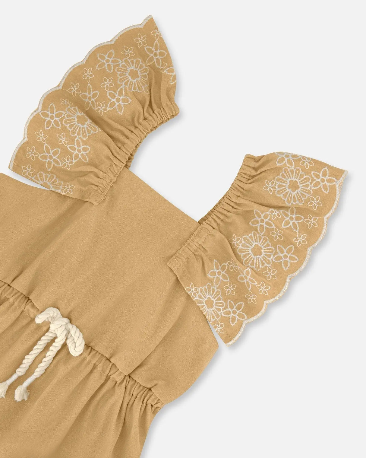 Chambray Dress With Embroidery Golden Beige | Deux par Deux | Jenni Kidz