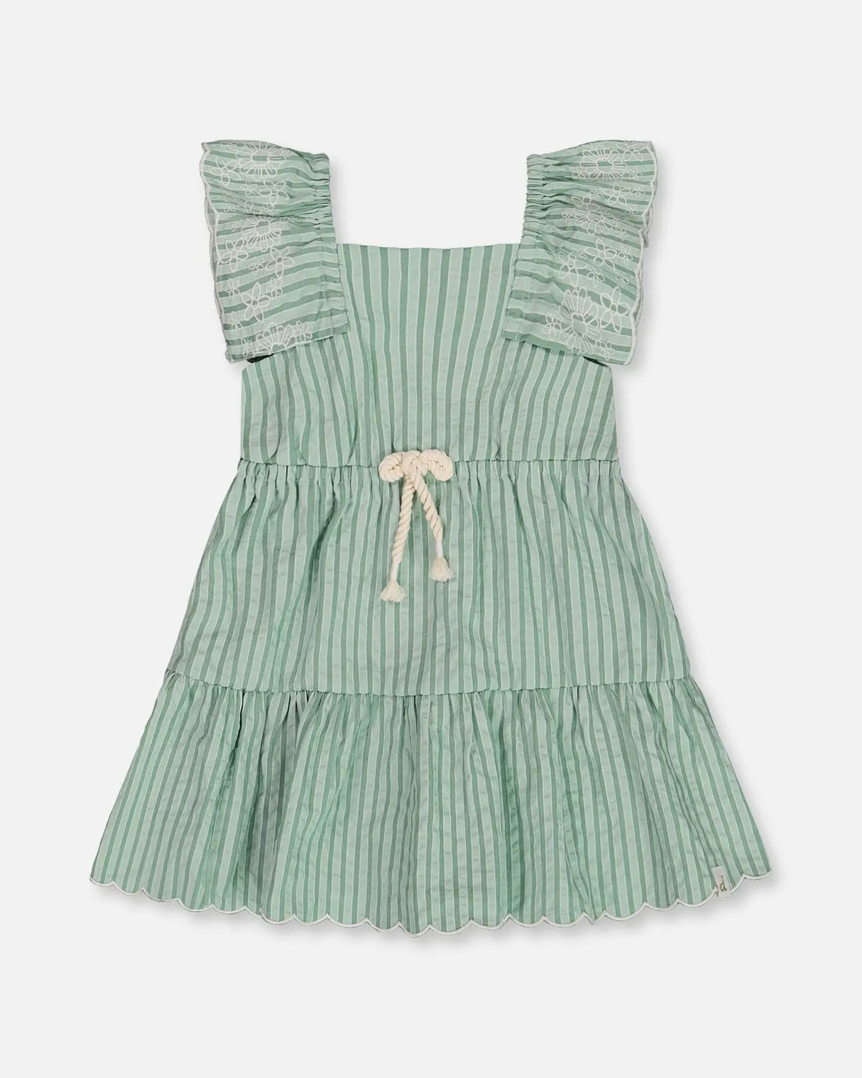 Chambray Dress With Embroidery Mint Green Striped | Deux par Deux | Jenni Kidz