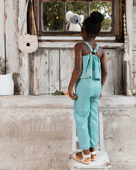 Chambray Jumpsuit With Embroidery Light Blue | Deux par Deux | Jenni Kidz