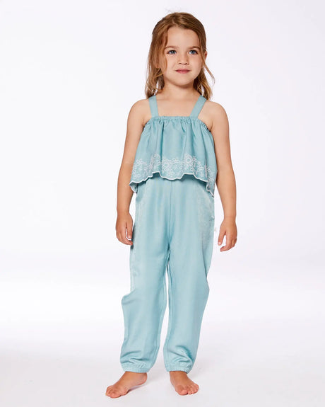 Chambray Jumpsuit With Embroidery Light Blue | Deux par Deux | Jenni Kidz