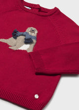 Close-up of embroidered animal intarsia design