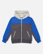 Color Blocked Zip Front Fleece Hoodie Dark Gray | Deux par Deux | Jenni Kidz