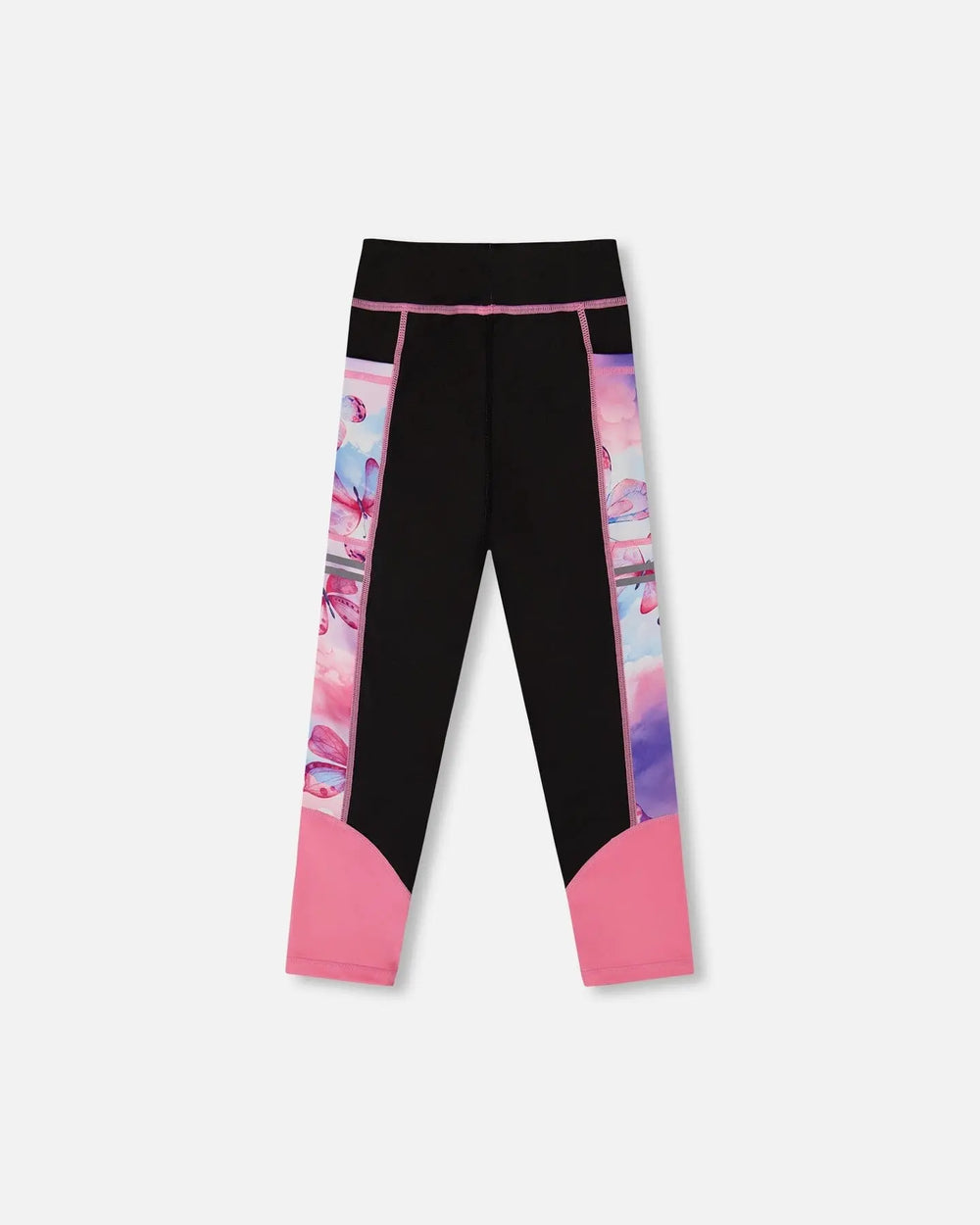 Colorblock Athletic Leggings Black And Multicolored Butterflies | Deux par Deux | Jenni Kidz