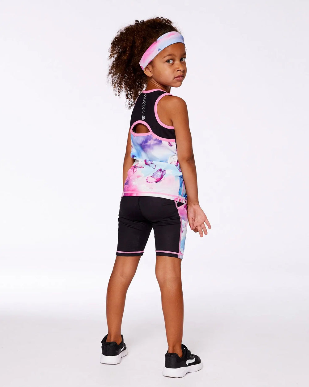 Colorblock Athletic Tank Top Black With Butterflies Printed | Deux par Deux | Jenni Kidz