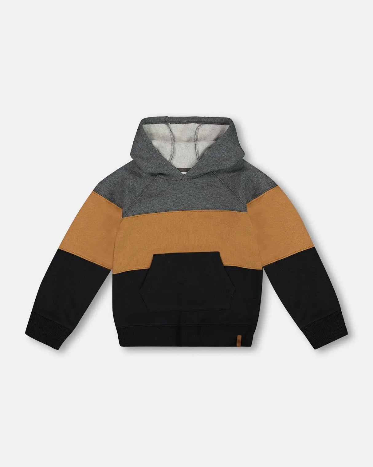 Colorblock Hooded Fleece Sweatshirt Dark Gray, Caramel And Black | Deux par Deux | Jenni Kidz