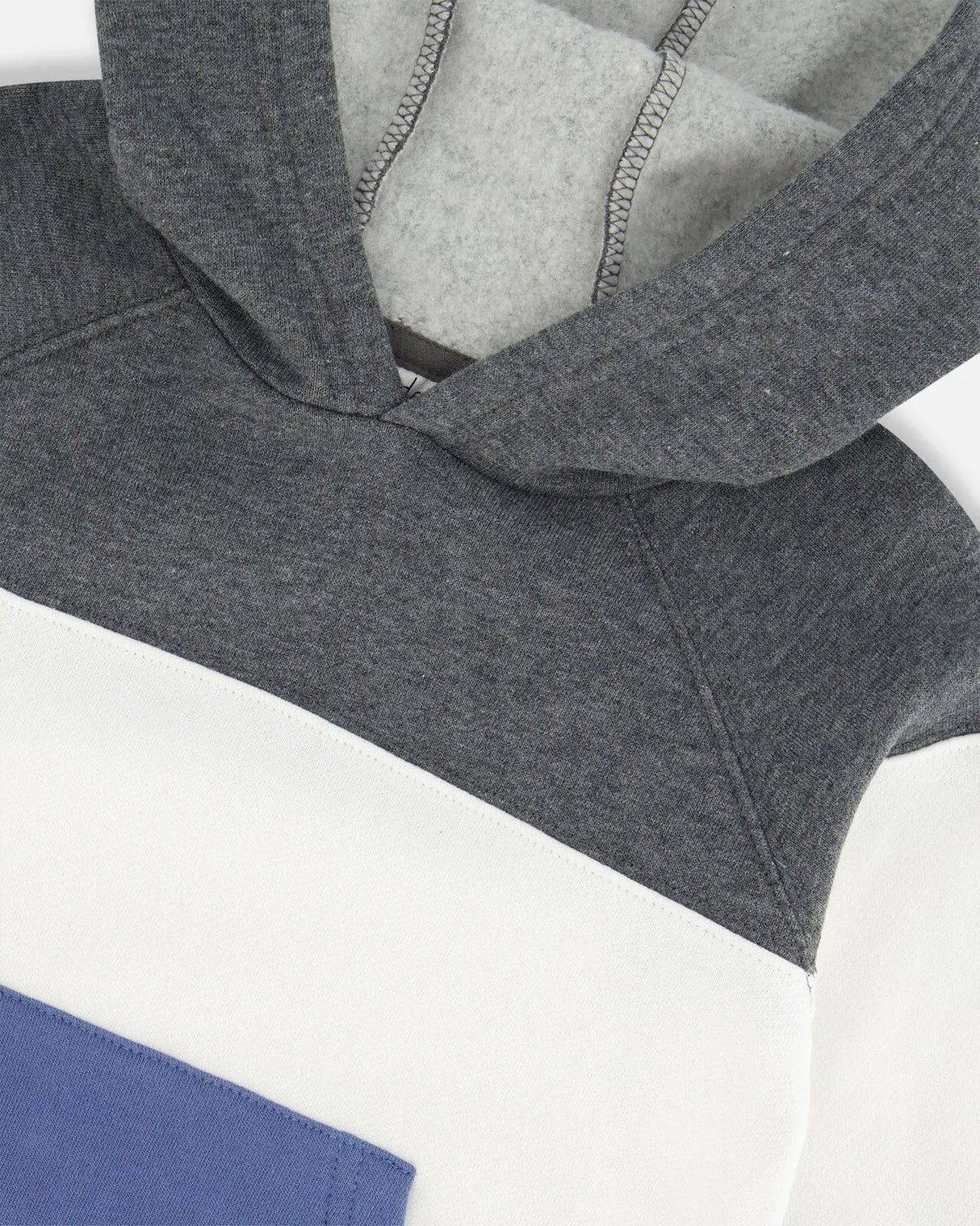 Colorblock Hooded Fleece Sweatshirt Gray, White And Blue | Deux par Deux | Jenni Kidz