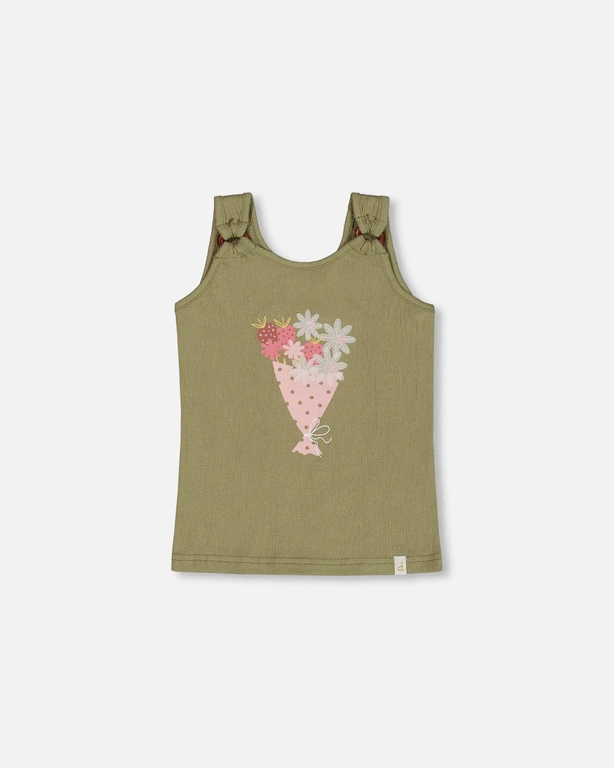 Crinkle Jersey Tank Top Floral Olive Green | Deux par Deux | Jenni Kidz