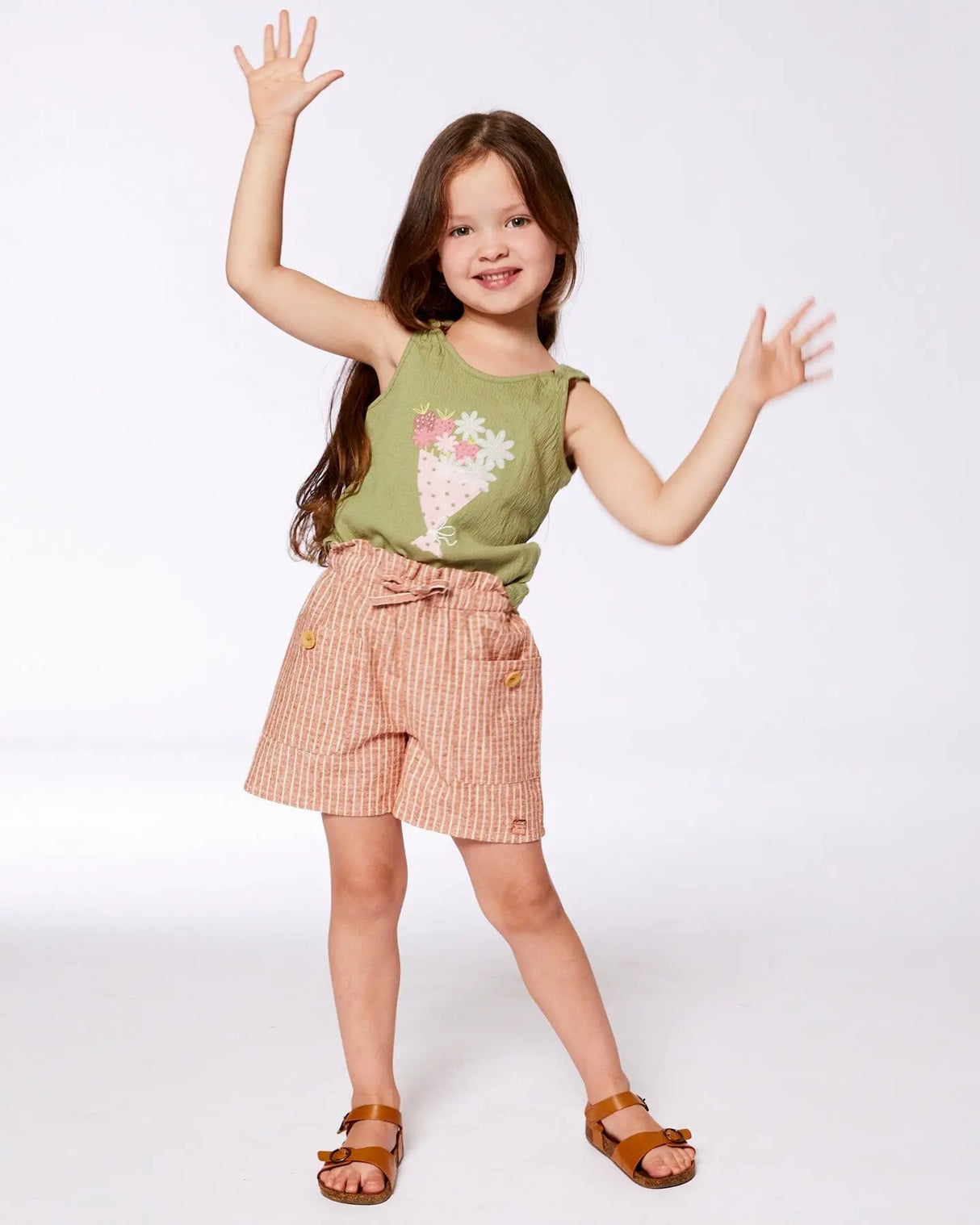 Crinkle Jersey Tank Top Floral Olive Green | Deux par Deux | Jenni Kidz