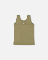 Crinkle Jersey Tank Top Floral Olive Green | Deux par Deux | Jenni Kidz