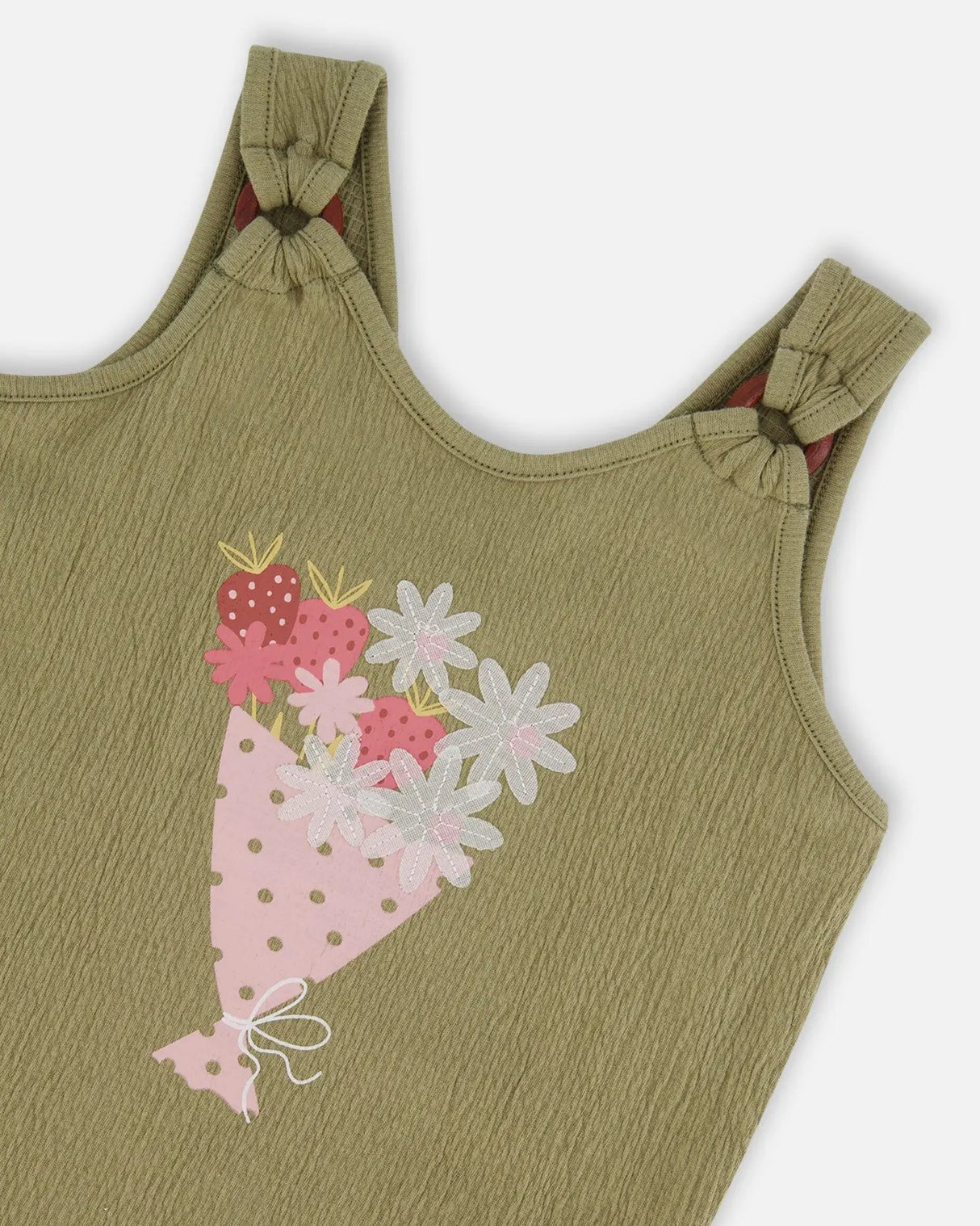 Crinkle Jersey Tank Top Floral Olive Green | Deux par Deux | Jenni Kidz