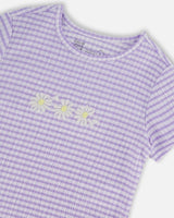 Crinkle Jersey Top With Flower Applique Vichy Lilac | Deux par Deux | Jenni Kidz
