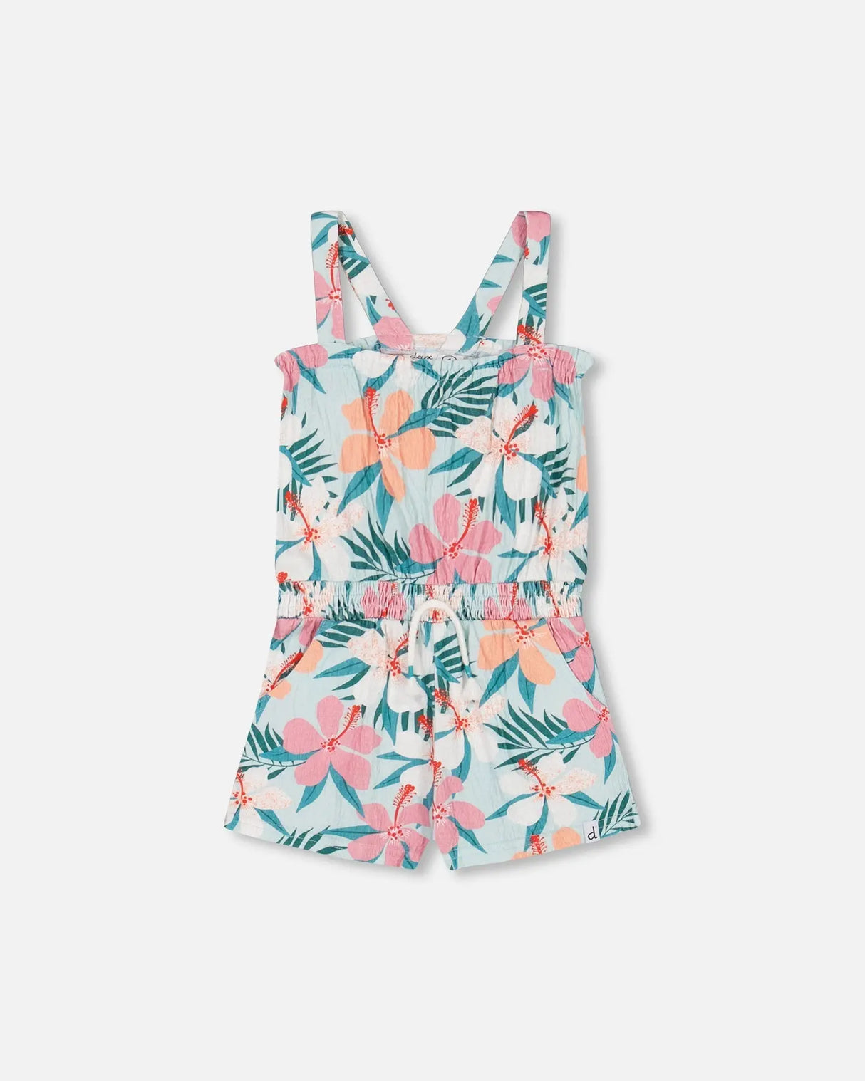 Crinkle Jumpsuit Blue Printed Beach Hibiscus | Deux par Deux | Jenni Kidz