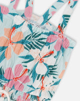 Crinkle Jumpsuit Blue Printed Beach Hibiscus | Deux par Deux | Jenni Kidz