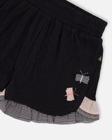 Crinkle Short With Frills Black And Butterflies | Deux par Deux | Jenni Kidz