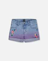 Cuffed Denim Shorts With Embroidery Floral Jeans Blue | Deux par Deux | Jenni Kidz