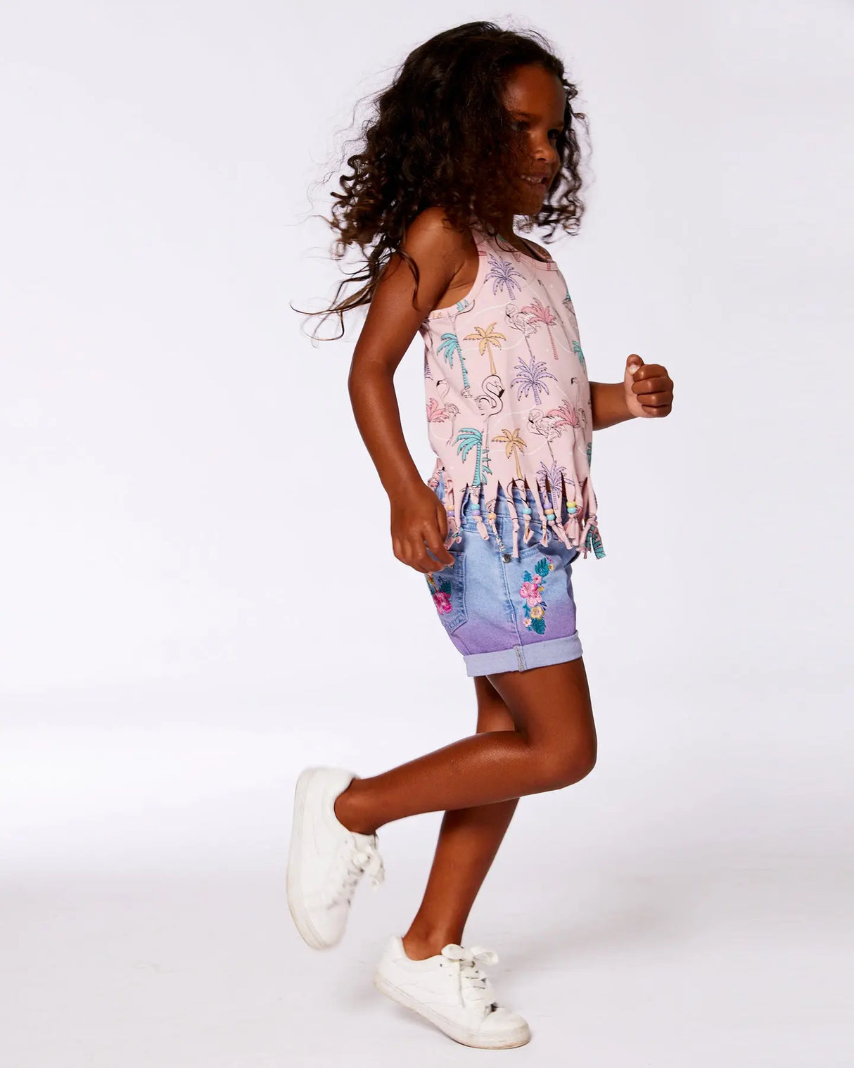 Cuffed Denim Shorts With Embroidery Floral Jeans Blue | Deux par Deux | Jenni Kidz