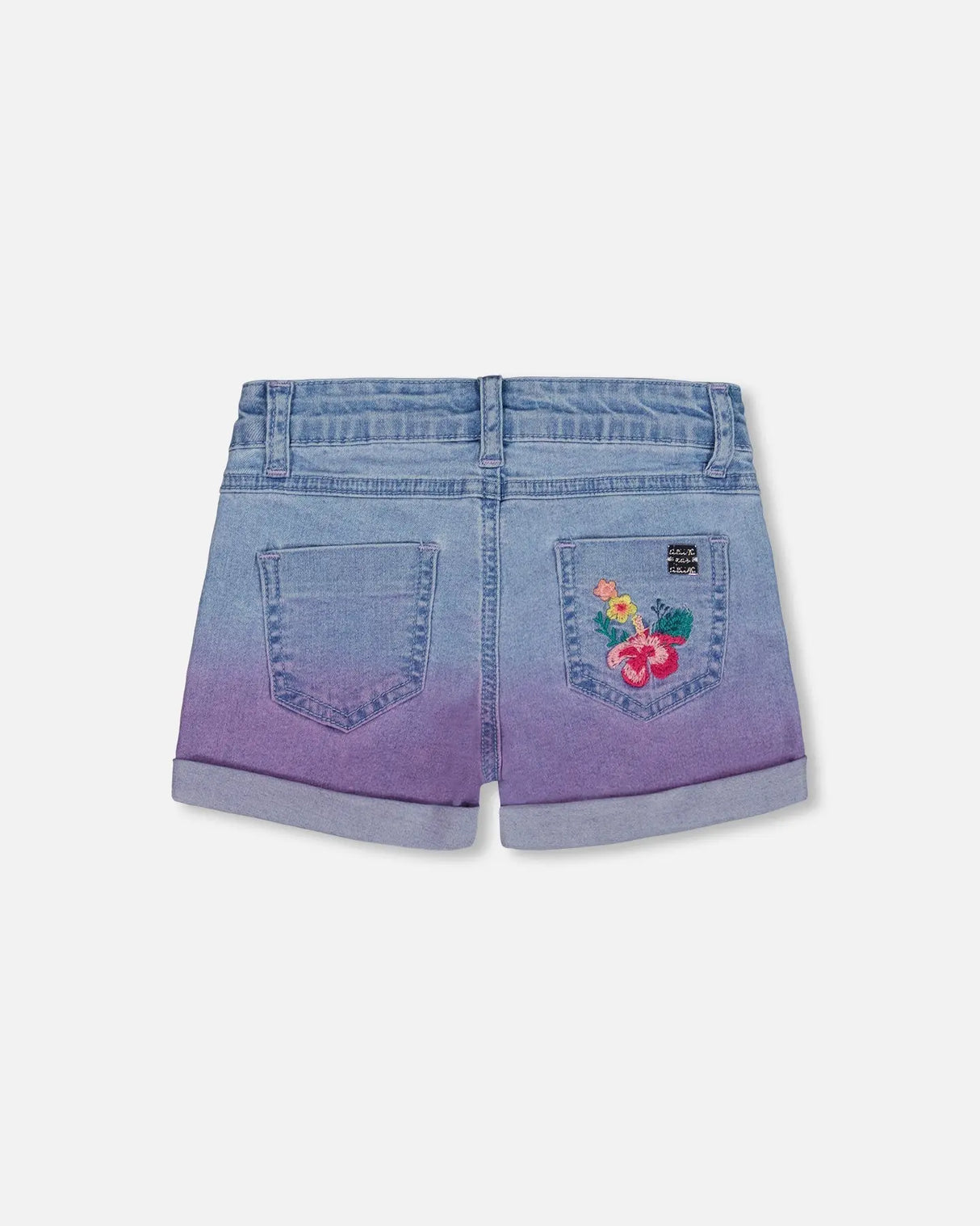 Cuffed Denim Shorts With Embroidery Floral Jeans Blue | Deux par Deux | Jenni Kidz