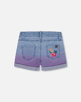 Cuffed Denim Shorts With Embroidery Floral Jeans Blue | Deux par Deux | Jenni Kidz