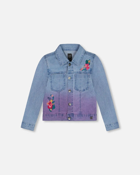 Denim Jacket With Embroidery Floral Jeans Blue | Deux par Deux | Jenni Kidz