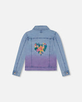 Denim Jacket With Embroidery Floral Jeans Blue | Deux par Deux | Jenni Kidz