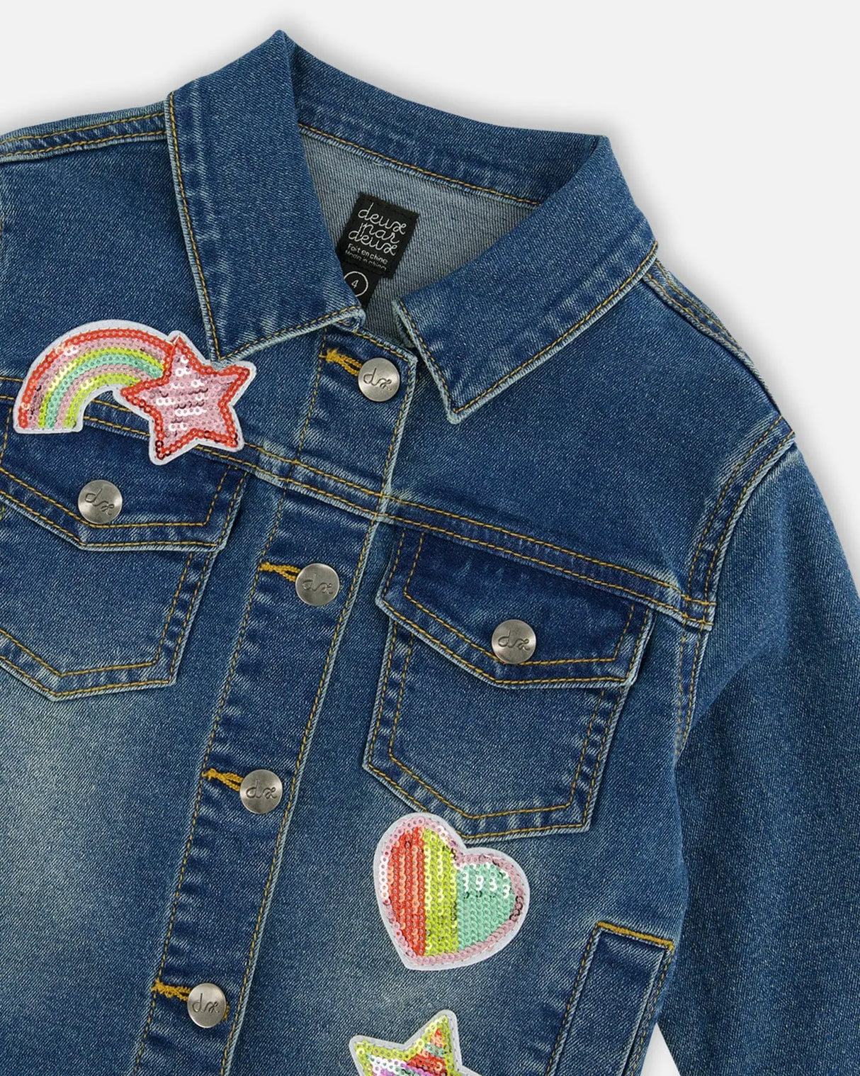 Denim Jacket With Embroidery Patch | Deux par Deux | Jenni Kidz