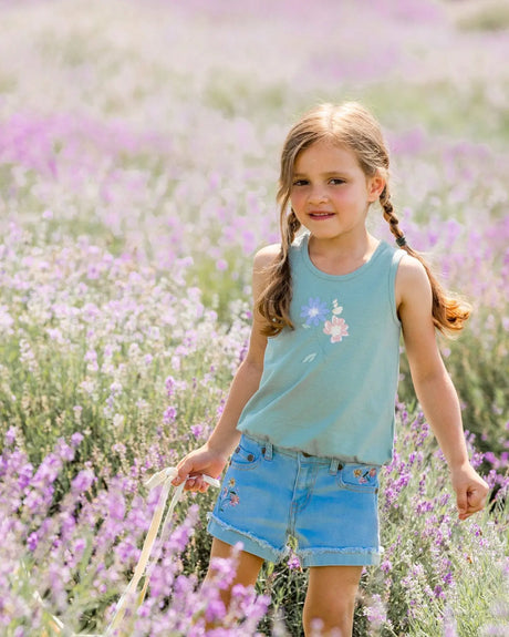 Denim Short With Embroidery Light Blue Denim | Deux par Deux | Jenni Kidz