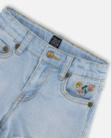 Denim Short With Embroidery Light Blue Denim | Deux par Deux | Jenni Kidz