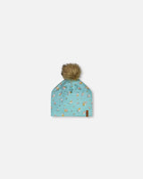 Detachable Pompom Hat Blue Little Flowers Print | Deux par Deux | Jenni Kidz