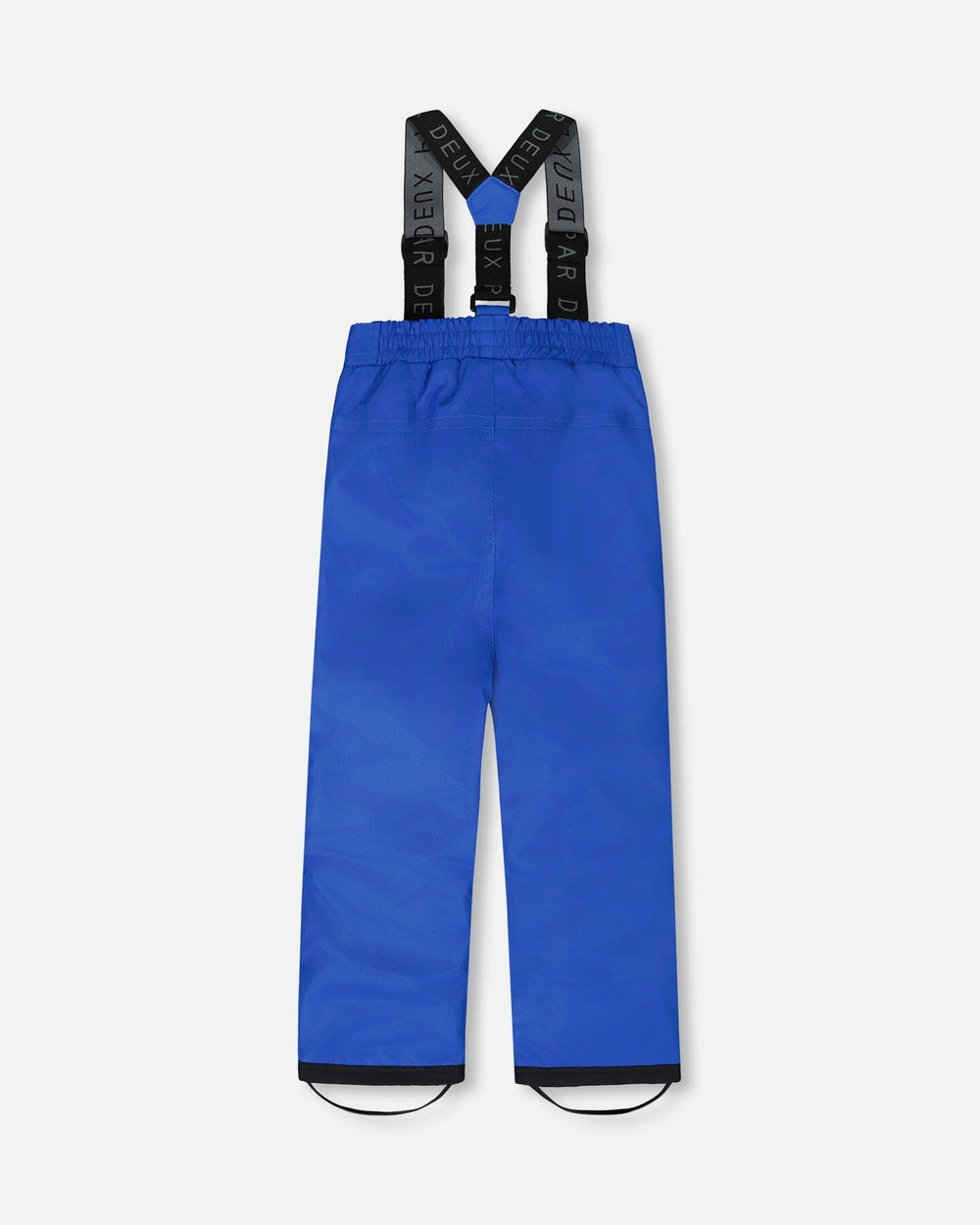 Detail of fleece-lined hood and waterproof seams on Deux par Deux blue snowsuit