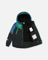 Deux Par Deux Play snowsuit colorblocked jacket back view with detachable hood, wind protection