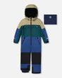 Deux par Deux one-piece Teknik snowsuit colorblocked navy blue – front view PrimaLoft