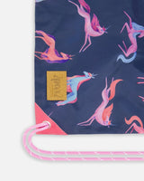 Drawstring Bag Navy Printed Unicorn | Deux par Deux | Jenni Kidz