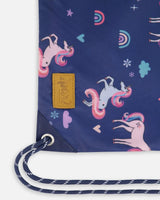 Drawstring Bag Navy Unicorn Print | Deux par Deux | Jenni Kidz