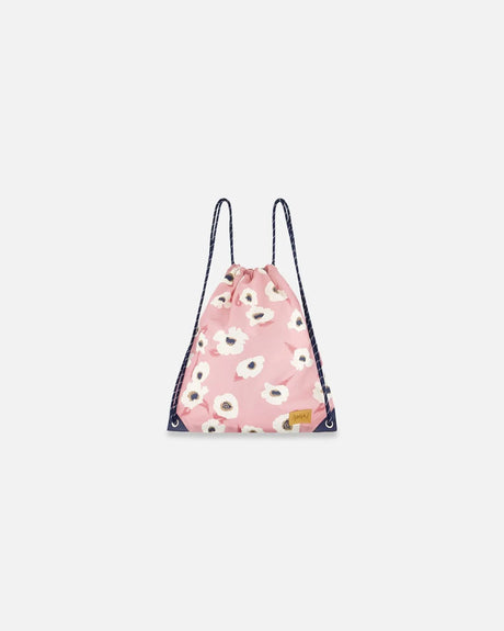 Drawstring Bag Pink Printed Off White Flowers | Deux par Deux | Jenni Kidz