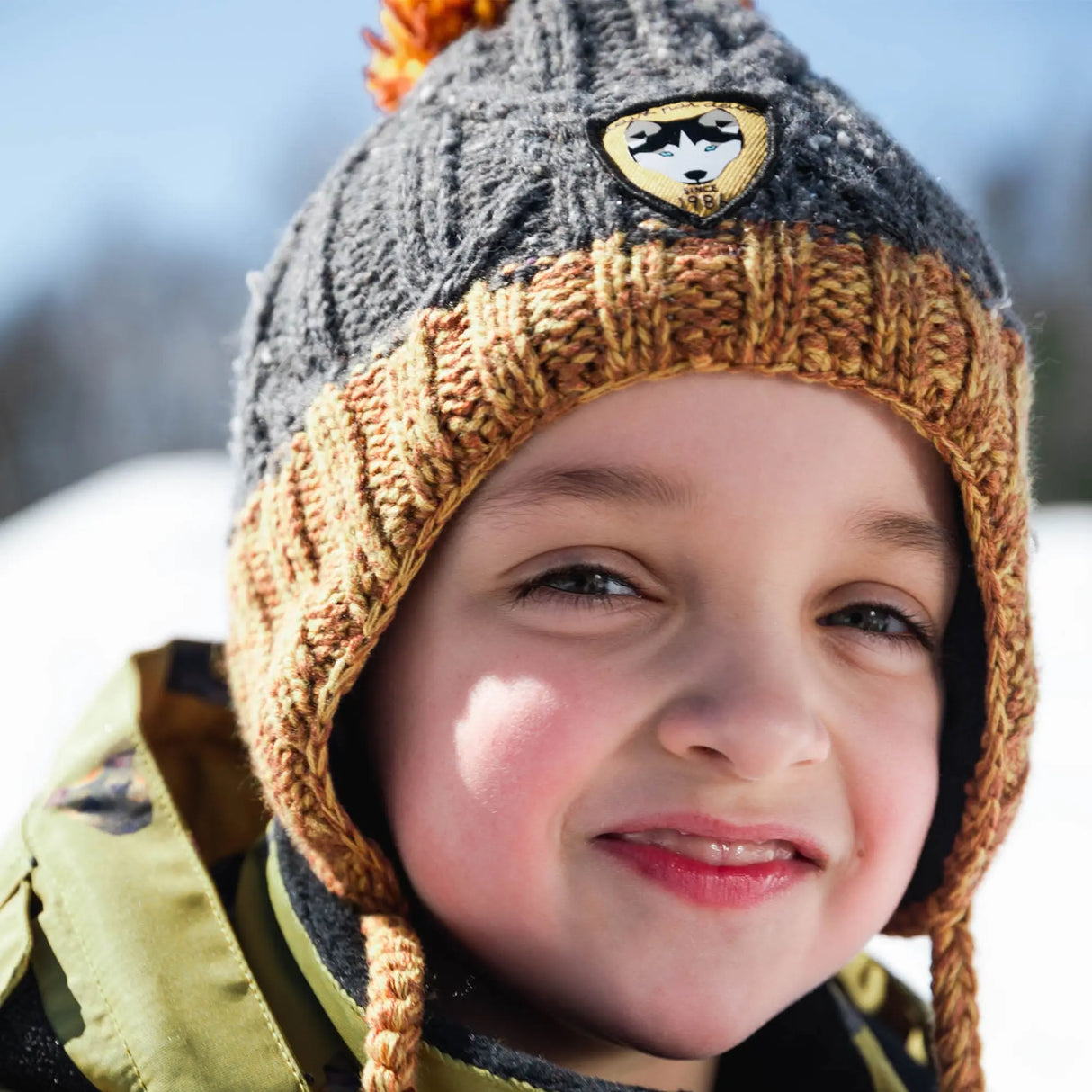 Earflap Knit Hat Grey And Yellow | Deux par Deux | Jenni Kidz