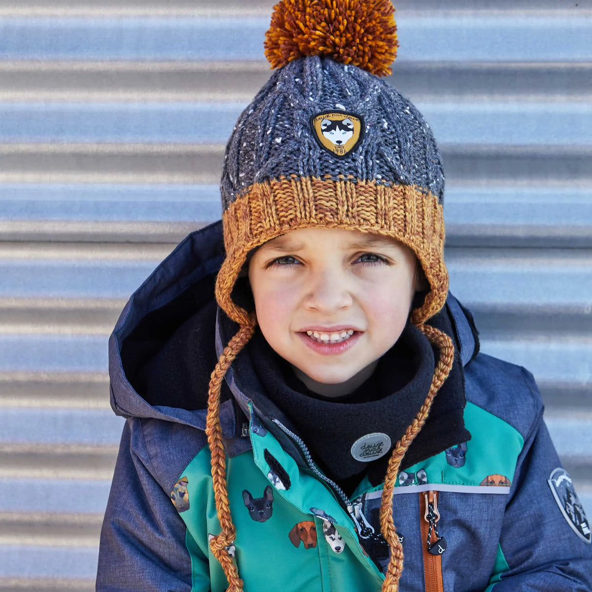 Earflap Knit Hat Grey And Yellow | Deux par Deux | Jenni Kidz